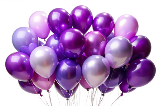  a bunch of balloons in various shades of purple is isolated on white background PNG, AI GENERATED