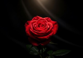 Naklejka premium Red Rose with Water Droplets