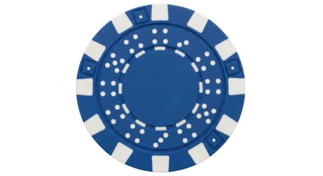 A blue and white poker chip isolated on transparent background