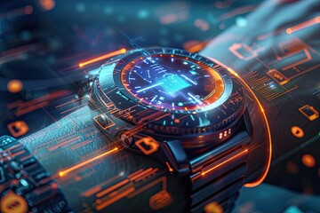 Futuristic holographic interface with glowing virtual screen technology