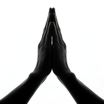 Silhouette of praying hands isolated clearly on white background