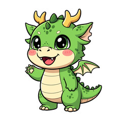 Adorable green dragon cartoon illustration for children educational material