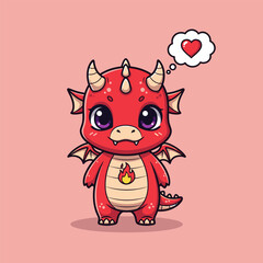 Cute cartoon purple dragon holding a red heart perfect for childrens books or other kid friendly content with a focus on friendship and love
