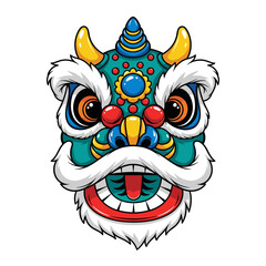 Colorful cartoon lion dance mask graphic illustration