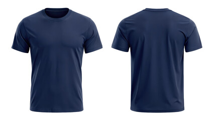 navy blue blank t shirt template from two sides isolated on transparent white background, clipping path