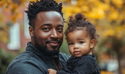 Fototapeta premium Black father and child bonding, illustrating a loving and supportive family relationship in a casual setting, Generative AI