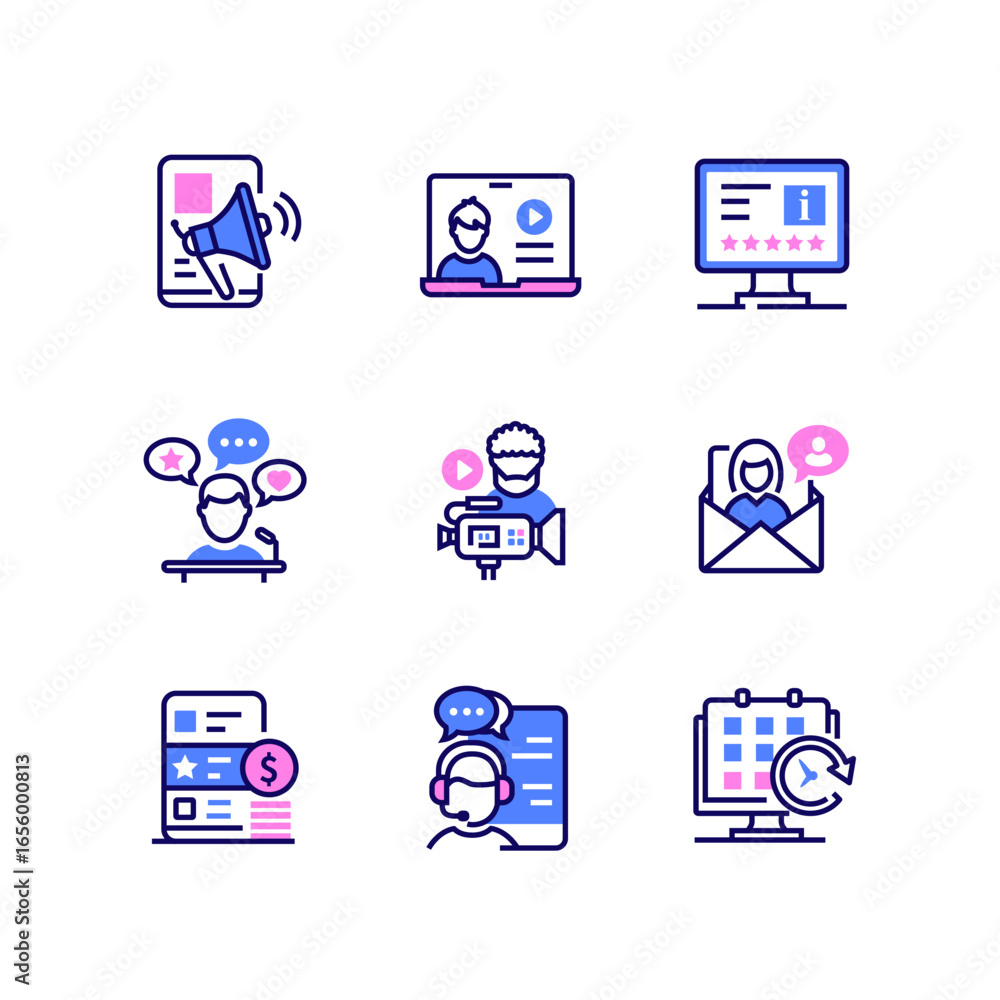 Poster blogging and content - modern line design style icons set