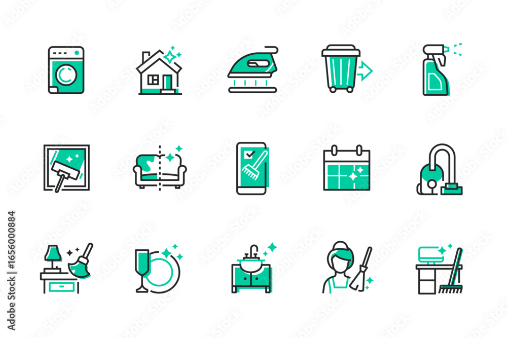 Poster housekeeping - set of line design style icons