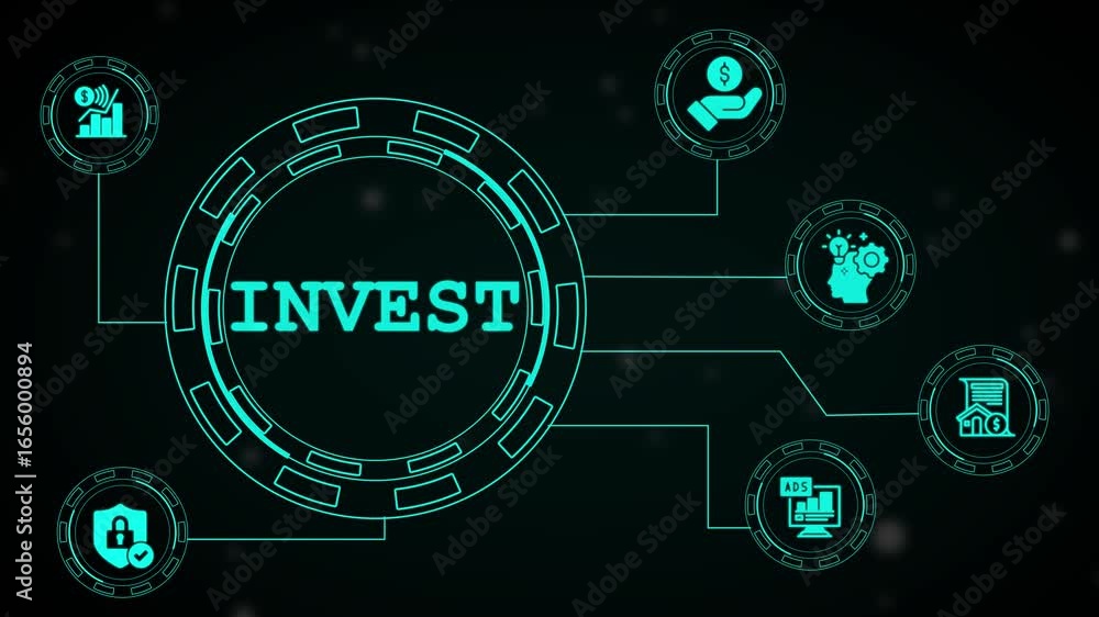 Poster successful business idea of invest.a invest business concept on a flashing computer monitor with mov