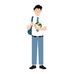Illustration of Student Holding Volleyball