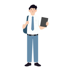 Illustration of High School Student with Tablet and Backpack