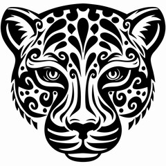 Tribal Jaguar Face with Decorative Aztec Patterns Vector