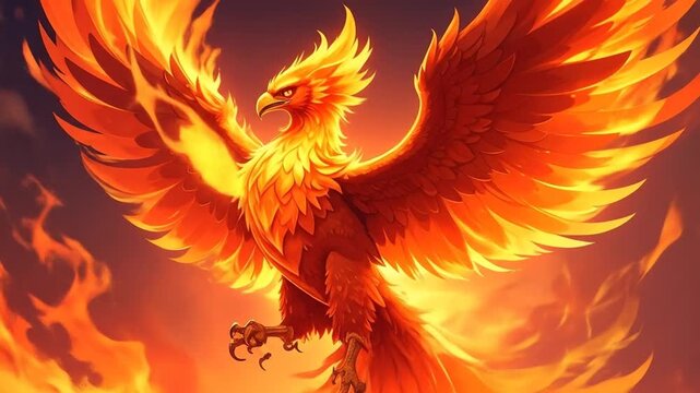Mythical phoenix in flames