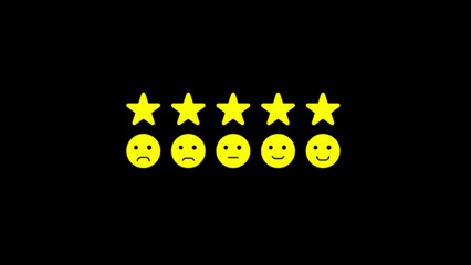 Five Star Rating Scale with Yellow Emoticon Faces on Black