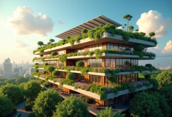 Fototapeta premium solar panels eco friendly building rooftop sustainable design green energy future life, architecture, sustainability, environment, technology, renewable
