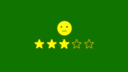 Three Star Rating With Neutral Face on Green Background