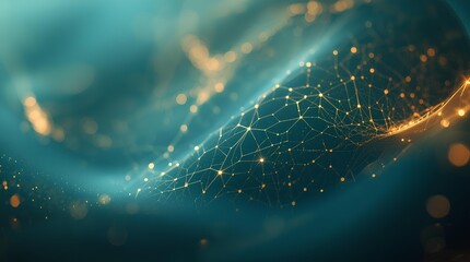 Dynamic Abstract Digital Network with Glowing Connections Representing Data Flow and Global Communication Technology