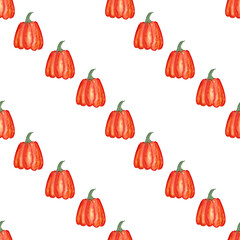 seamless pattern of watercolor pumpkins on white background, hand painted illustration elements