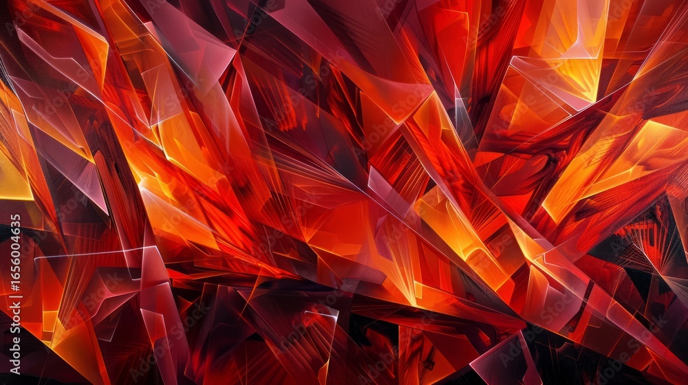 Poster the image showcases a vibrant and abstract geometric pattern filled with sharp, angular shapes