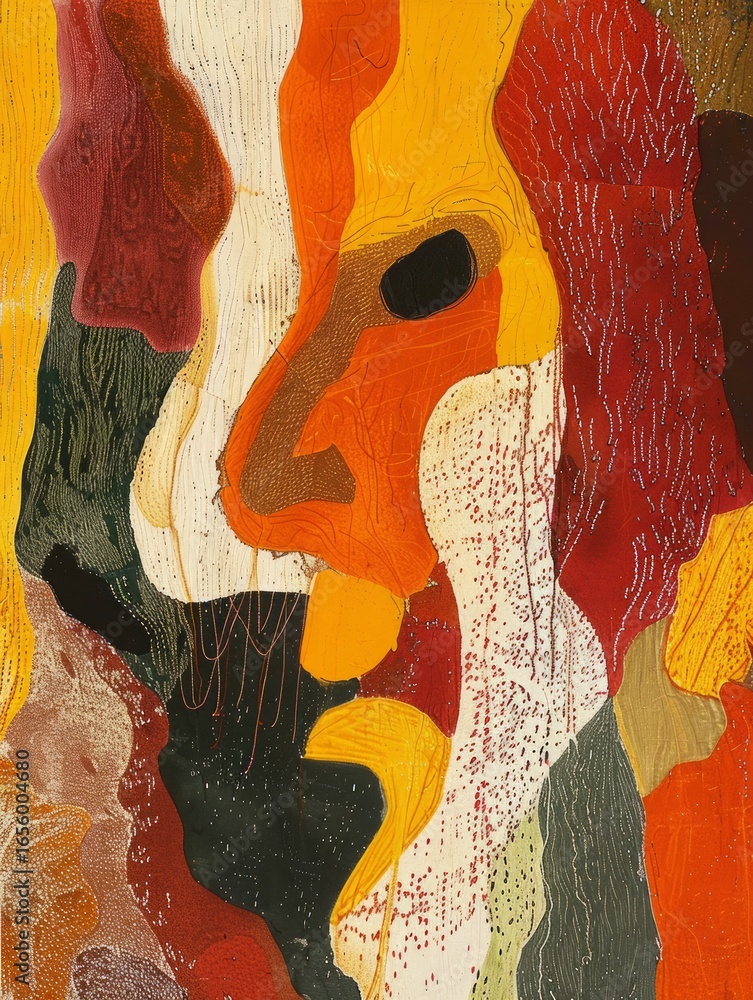 Poster the image showcases an abstract, psychedelic design with intricate patterns and bold shapes