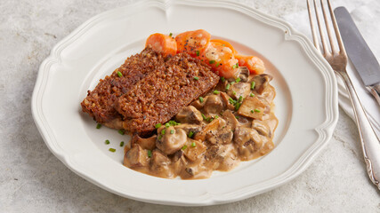 Nut roast with mushroom cream sauce