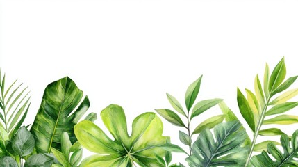Assorted botanical greenery painted in soft watercolor, isolated elements