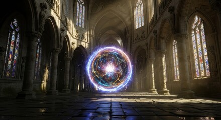 Mystical Energy Orb in Gothic Cathedral