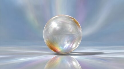 Reflective sphere on a luminous surface, ethereal light rays