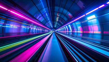 Vibrant Neon Lights Illuminate Futuristic Tunnel