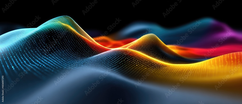 Poster a vibrant, abstract representation of flowing waves, showcasing bright colors and dynamic patterns a