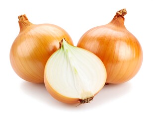 Fototapeta premium Two whole onions and a half, close-up