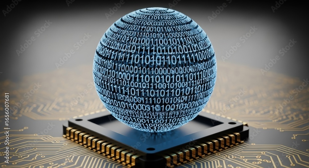 Poster digital globe on microchip: global data network