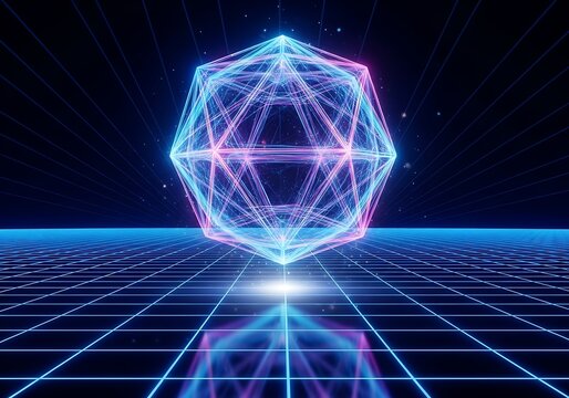 Geometric Shape on Grid Futuristic Background