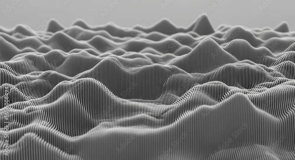 Poster abstract gray 3d wavescape: a digital landscape of undulating forms