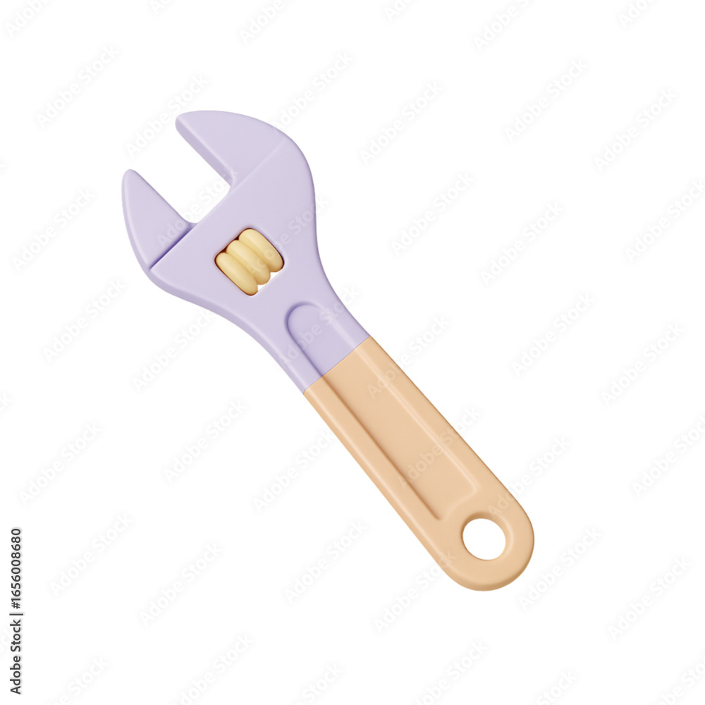 Poster adjustable wrench tool with purple and beige handle isolated on transparent background