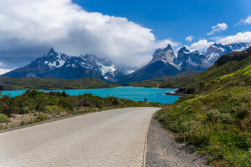 View of the mountain landscape in the national park Torres del Paine, Patagonia, Chile, South...