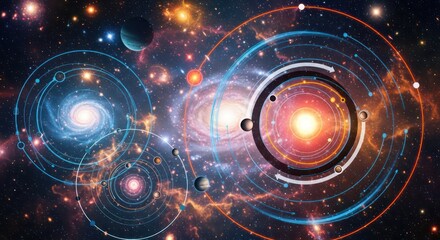 Fototapeta premium Cosmic Cartography: Charting Planetary Orbits Across Luminous Galaxies