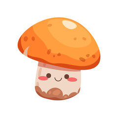 Cute cartoon mushroom on white background. Kawaii autumn mushroom. Vector illustration for children