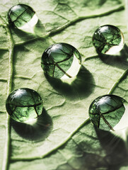 Morning dew delicately resting on a leafâ€™s edge, reflecting the world in miniature. 