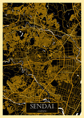 Sendai Japan City Map. landmark travel downtown, city modern painting, artistic creative art, conceptual fantasy contemporary, graphic digital artwork,
