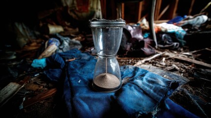 A broken hourglass with sand spilling out, symbolizing the unseen struggles of poverty.