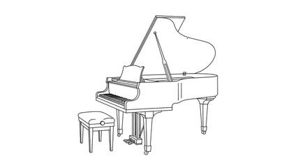 Elegant grand piano with music stand and bench, ready to fill any space with beautiful melodies and sophisticated ambiance for concerts or practice