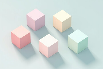 Obraz premium Five pastel cubes arranged in aV-shape geometric object