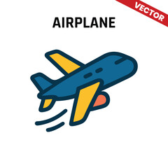 Colorful vector illustration of an airplane taking off with a blue and yellow design, perfect for travel and aviation-related content
