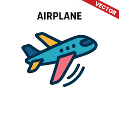 Blue and yellow vector airplane flying upwards, perfect for aviation, flight, and air travel design projects
