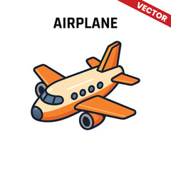 Yellow and red cartoon airplane with propeller vector icon, great for modern transportation and aviation illustrations with a clean design