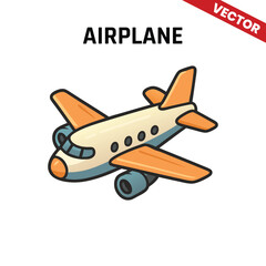 Clean, simple cartoon-style airplane with yellow wings and red engine in vector format, ideal for modern travel, aviation, and flight-related designs