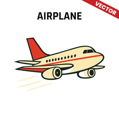 Vector icon of a small airplane in motion with orange accents, flying upwards with subtle speed lines