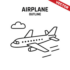 Simple line drawing of an airplane, vector design suitable for travel, transportation, and aviation logos.