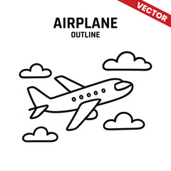 Elegant airplane vector outline with clean lines, ideal for aviation logos, icons, and transportation designs.